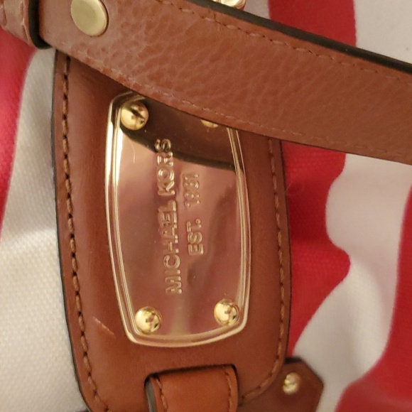 Michael Kors Gansevort canvas Purse Tote Striped red white - Picture 2 of 11